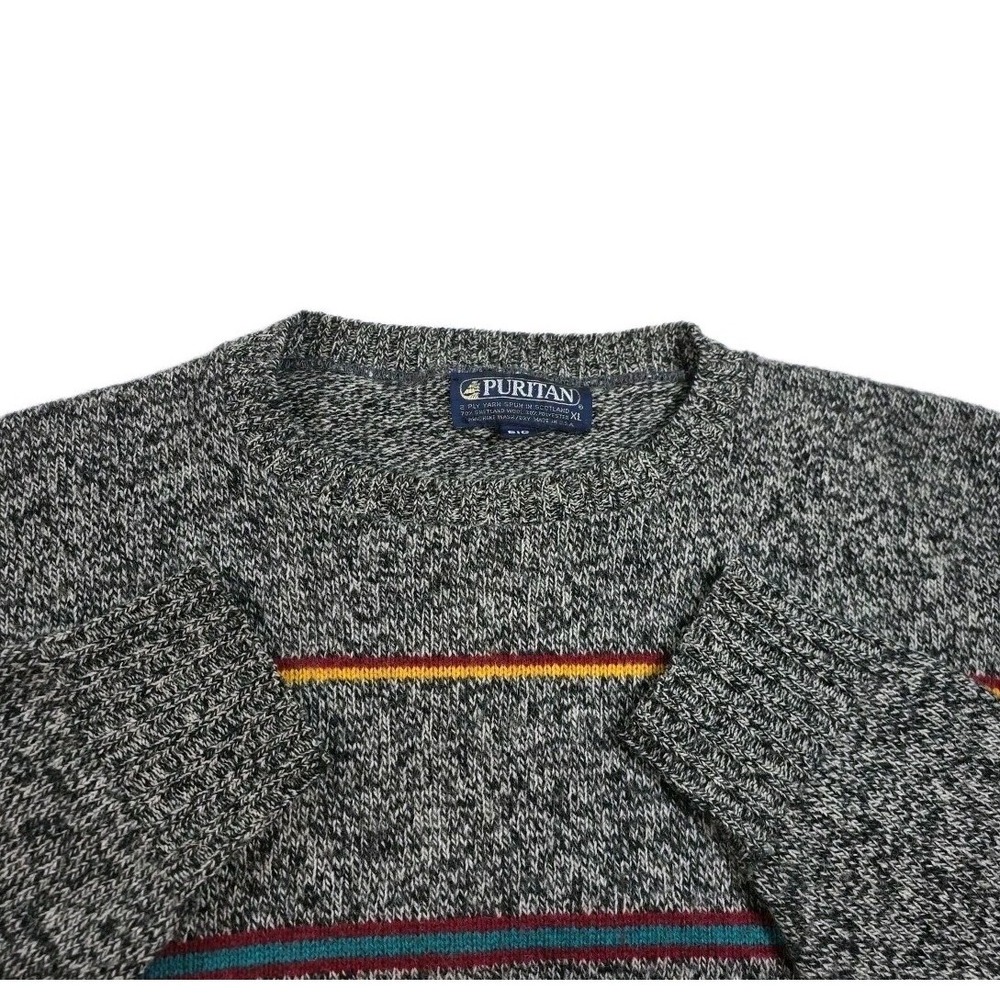 Vintage Puritan Sweater Shetland Wool Mens XL Pullover USA  Heather Grey Striped